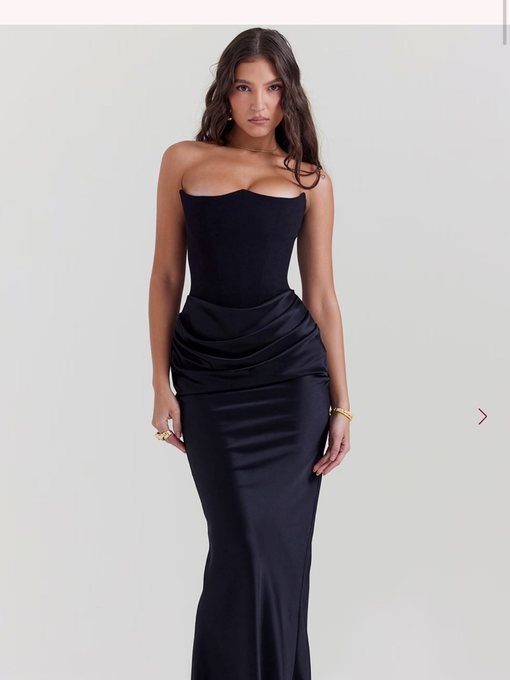 House of CB Black Strapless Draped Waist Evening Gown